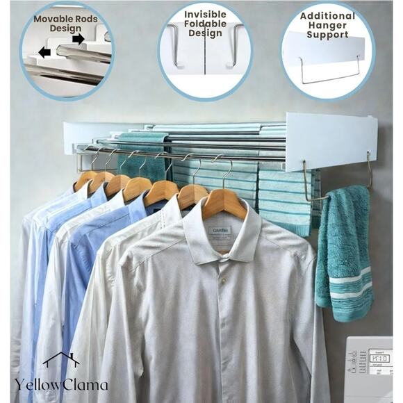 Clothes Drying Rack, Wall Mounted 31.5"L x 15.7"W x 4.1"H, White by YellowClama - Picture 4 of 9